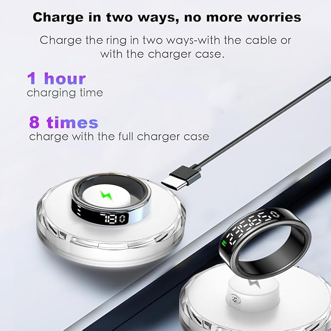 Smart Health Ring with Screen,for Women Men Fitness Tracker with Heart Rate, Blood Oxygen, HRV, Sleep Monitoring, Step Counting, IP68 for iPhone and Android, No Subscription Fee (Gold, 9#)