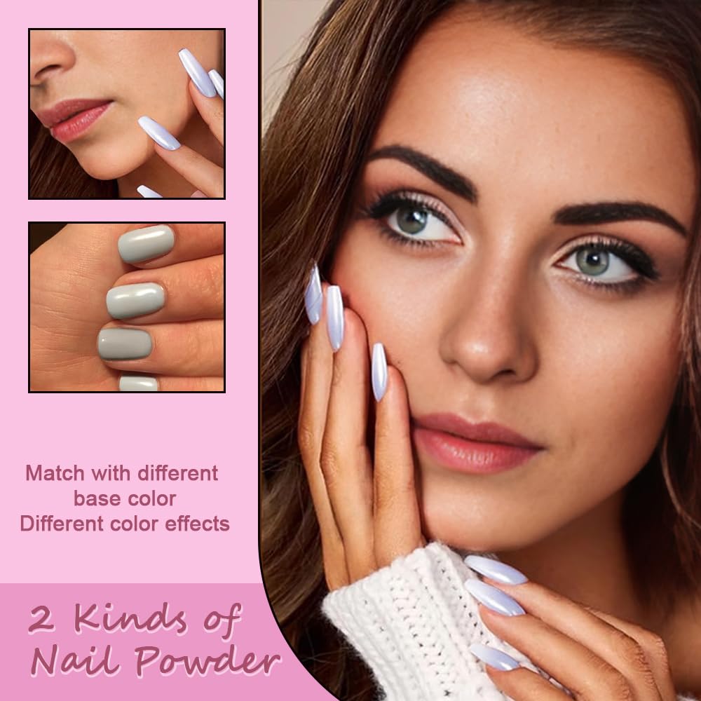 XZMeiLun Chameleon Cat Eye Nail Powder, Big-Capacity 0.8g 9D Magnetic Powder Green Turns Pink Purple Magic Mirror Effect Holographic Nail Art Glitter, Can Mixed with Builder Gel Nail Polish for Use