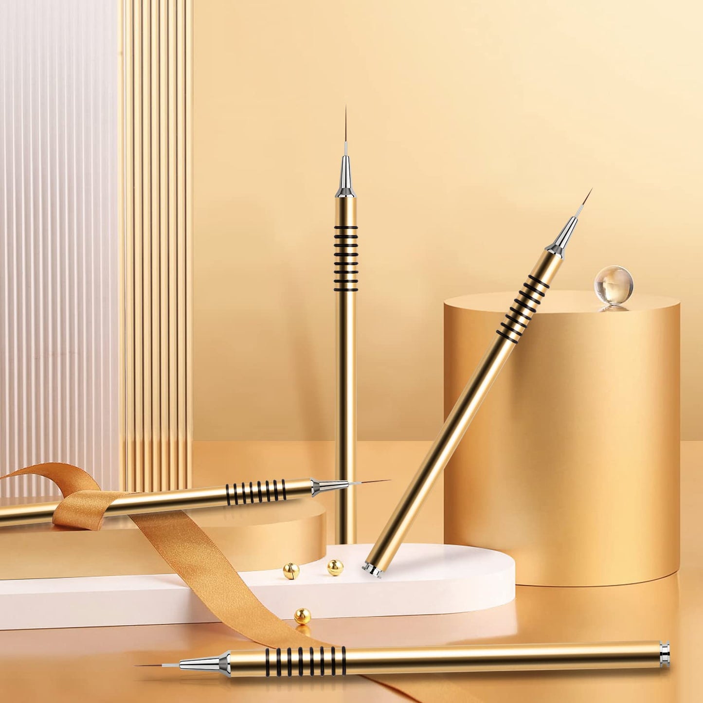 Nail Art Liner Brushes Set, 6Pcs Nail Art Design Brush Striping Thin Long Lines Dotting Drawing Pen, UV Gel Polish Painting Metal Handle Striper Brushes Size 5/7/9/11/20/25mm