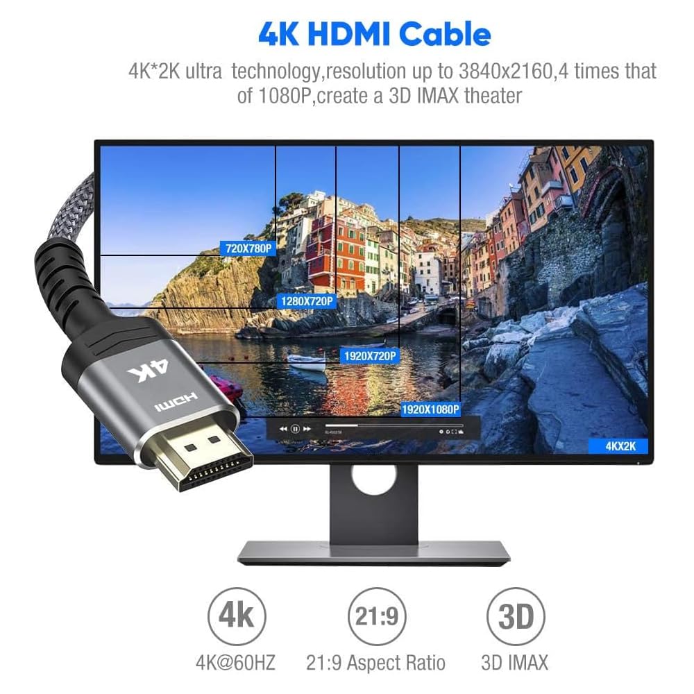 20FT 4K 18Gbps 2.2, 4K 1080p, 3D PS3, PS4, Highwings HDR HDMI Cable, Braided Nylon, HDCP ARC, UHD, HD for Laptop