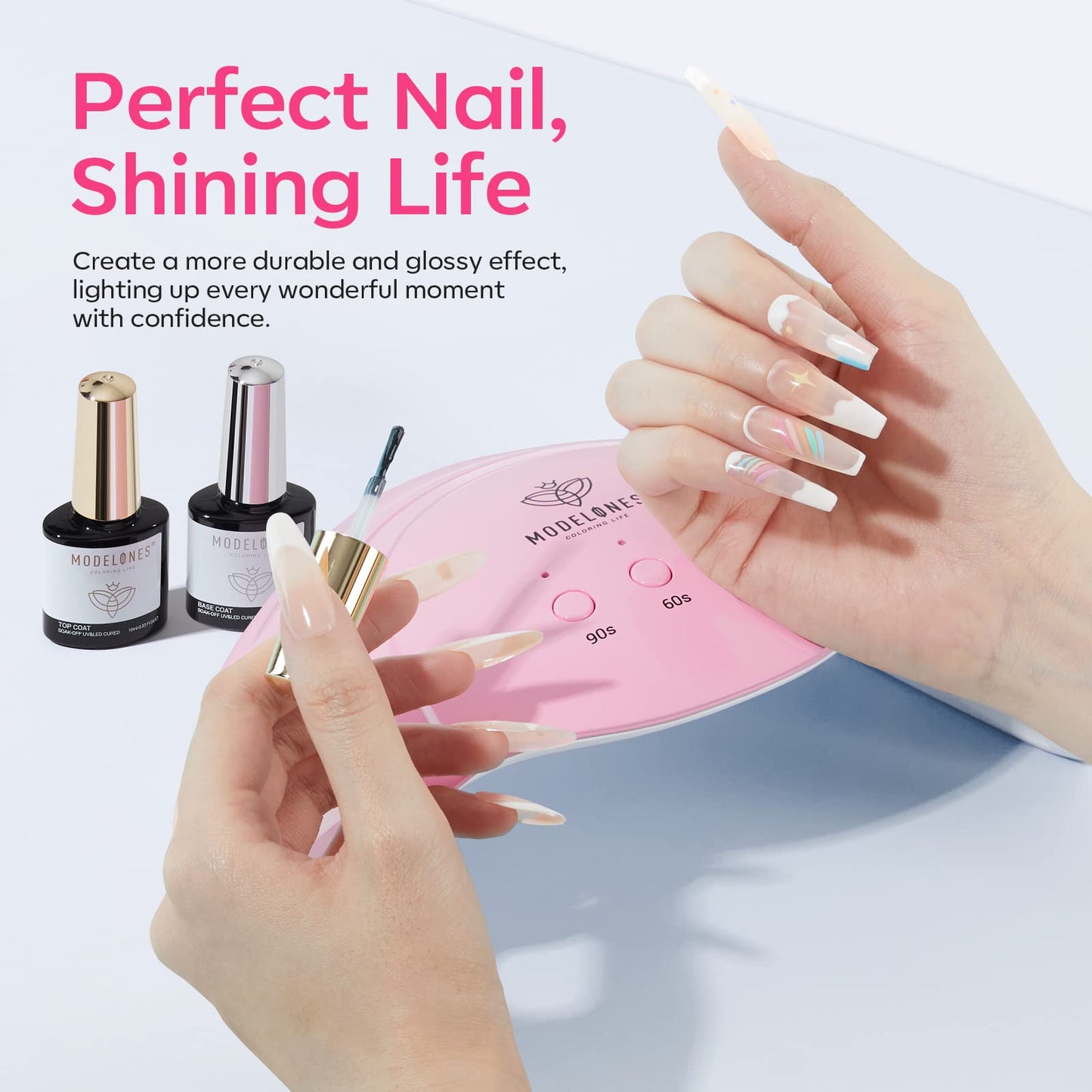 Modelones UV Light for Gel Nails with Gloves, 48 W Nail Dryer with 3 Timer Settings, Lamps for Gel Polish, Professional UPF99+ UV Protection Gloves for Art Manicure