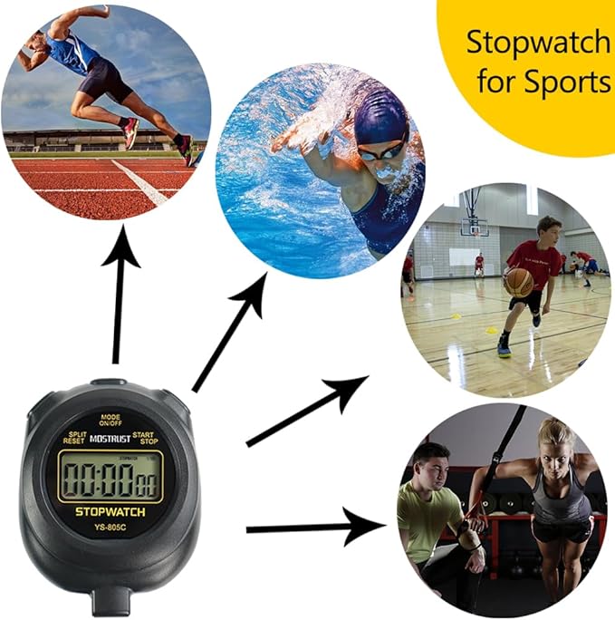 Digital Simple Stopwatch Timer, Single Lap Stopwatch Countdown Timer with On/Off, AAA Battery(Included) Stopwatch for Kids Students Coaches (Yellow)