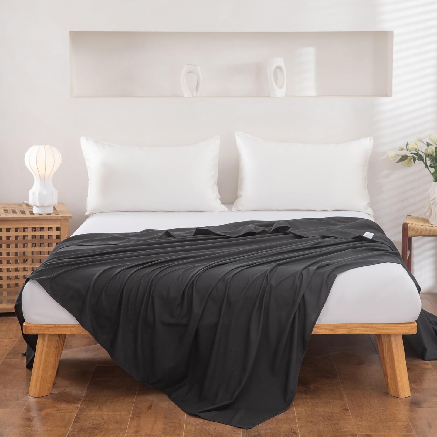 Twin Flat Sheet Only,66x96Inch Black - Ultra Soft Breathable Brushed Microfiber Top Sheet - Hotel Quality & Wrinkle-Free - Shrinkage, Fade Resistant - Easy Care Twin Sheets