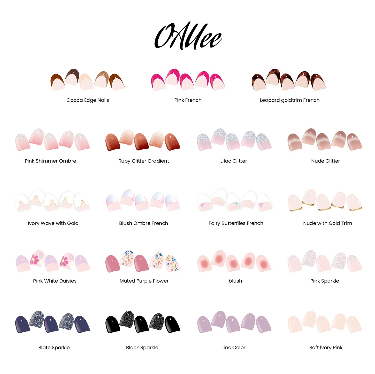 Oauee Semi Cured Gel Nail Strips | Built-In Gel Top Coat | UV Light Required | Salon Quality, Easy Application And Removal (Fairy Butterflies French)
