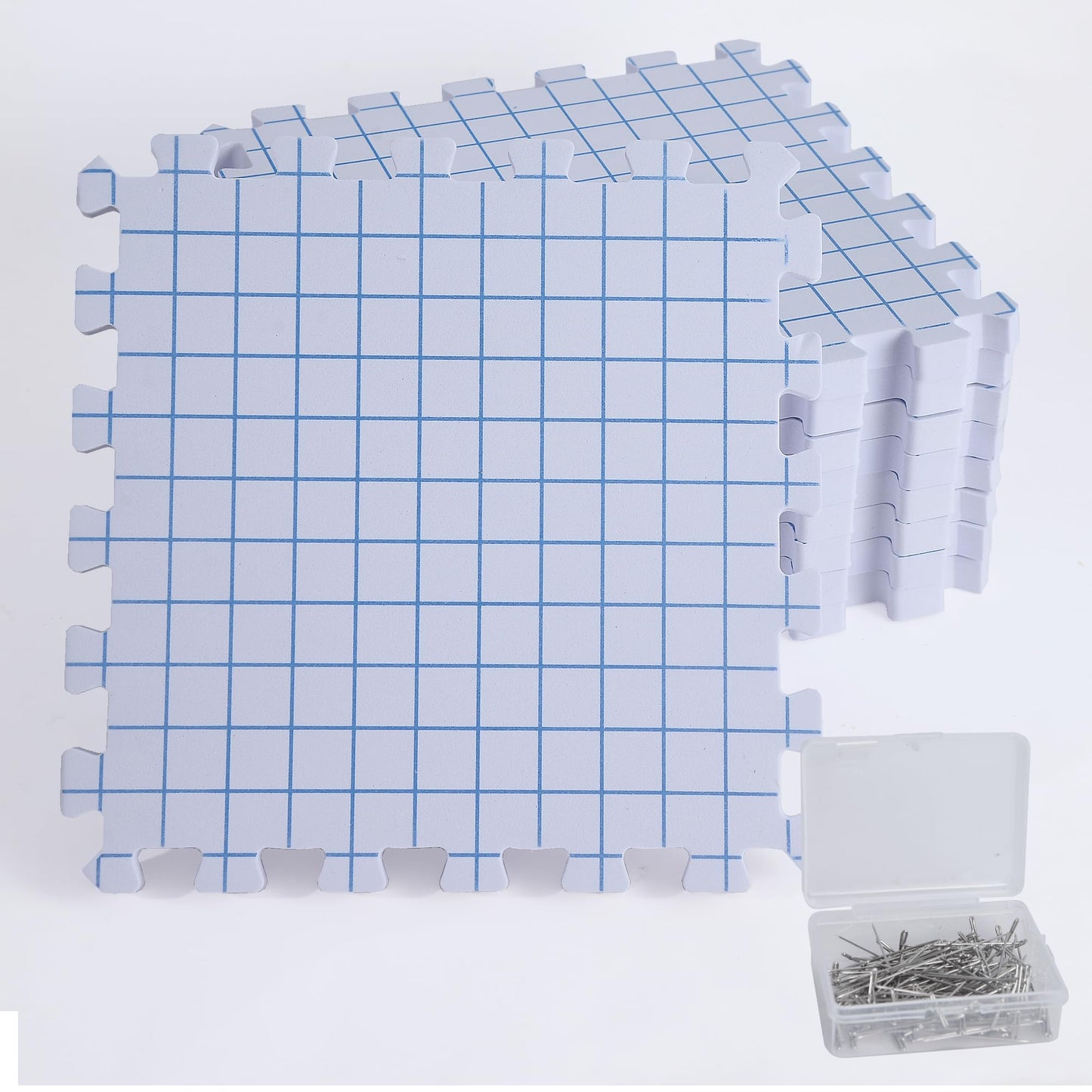 9 Pack Blocking Mats for Knitting & Crochet Project, Extra Thick Knitting Blocking Mat with Grid Lines,Knitting Mats with 100 T-Pins and Storage Bag
