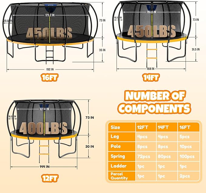 14FT & 16FT Trampoline for Kids & Adults, Big Round Trampoline with Basketball Hoop, Sprinkler & ASTM Certified