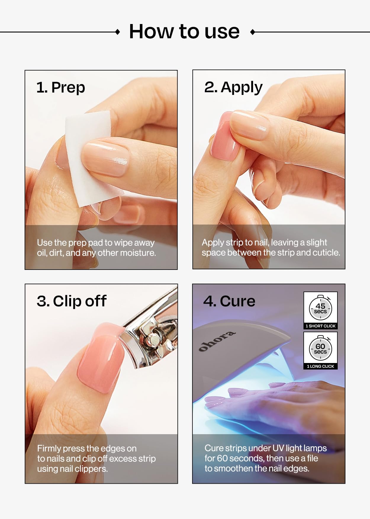 ohora Semi Cured Gel Nail Strips (N Golden Hour) - Works with Any Lamps, Salon-Quality, Long Lasting, Easy to Apply & Remove - Includes 2 Prep Pads, Nail File & Wooden Stick