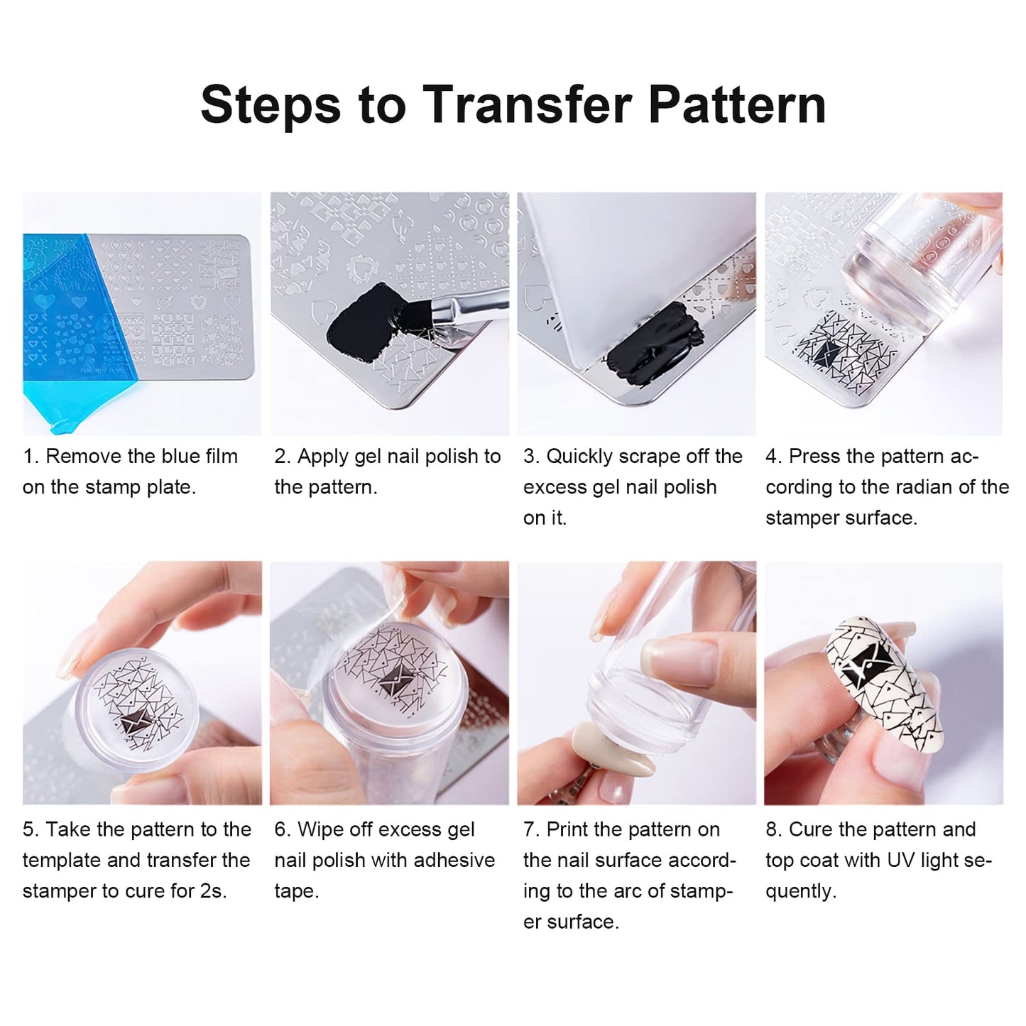 SAGEBIO 8PCS Nail Art Stamper Clear Silicone Nails Stamping Jelly with Scraper Transparent Visible Body DIY Manicure Nail Art Tool M