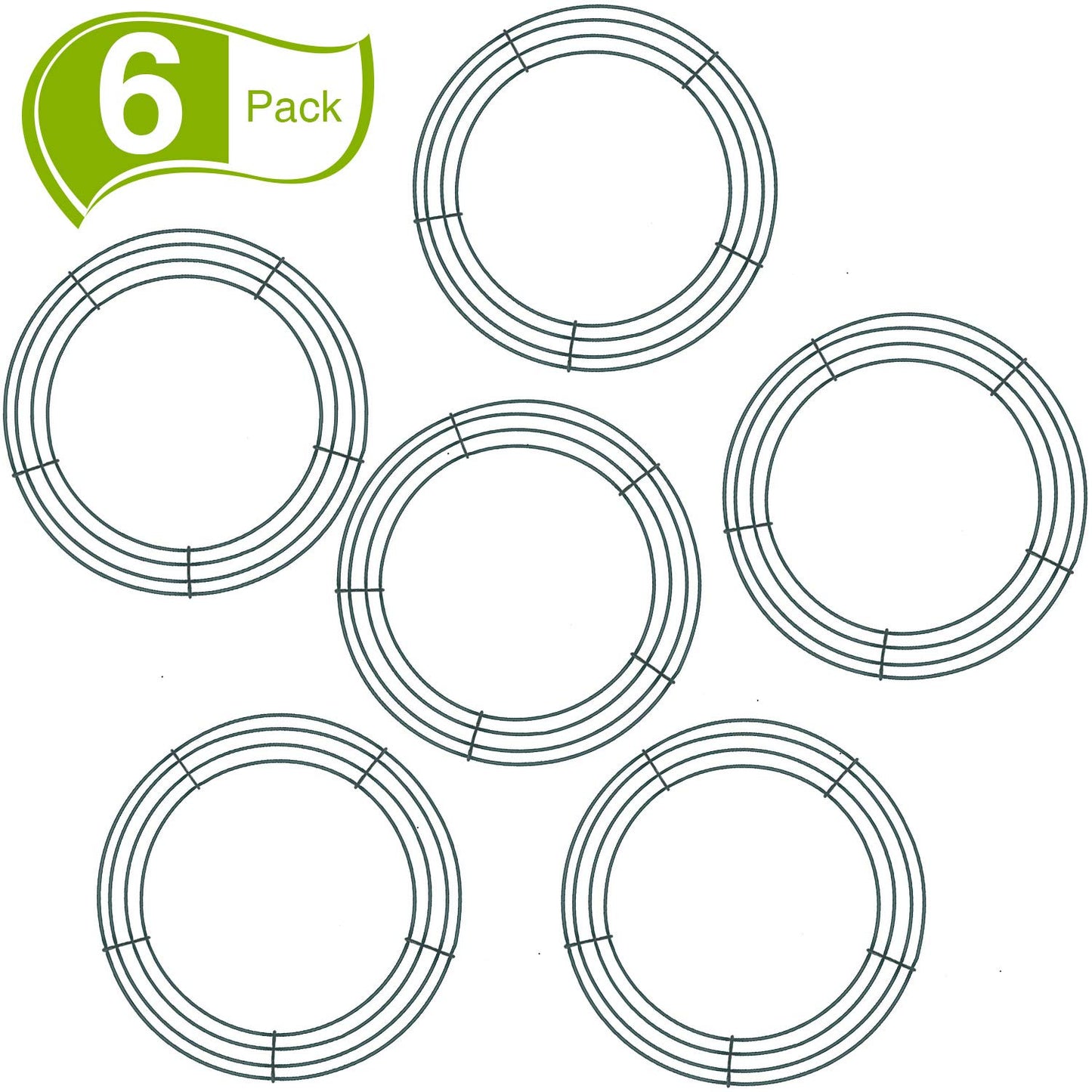 Sumind 6 Pieces 14 Inch Wire Wreath Frame Round Wreath Metal Wire Rings Dark Green Making Rings for Christmas Floral Home Party Decoration DIY Crafts