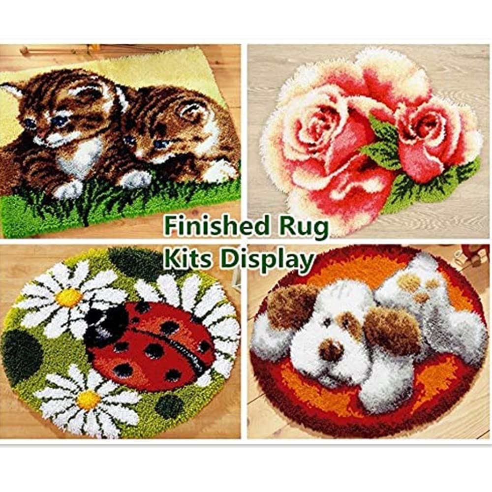 Abstract Sea Wave Beach Latch Hook Rug Kit for Adults Easy Carpet Cushion with Printed Canvas Crochet Yarn Craft DIY Hooking Tapestry for Home Floor Decoration Pets Pads 60x40cm