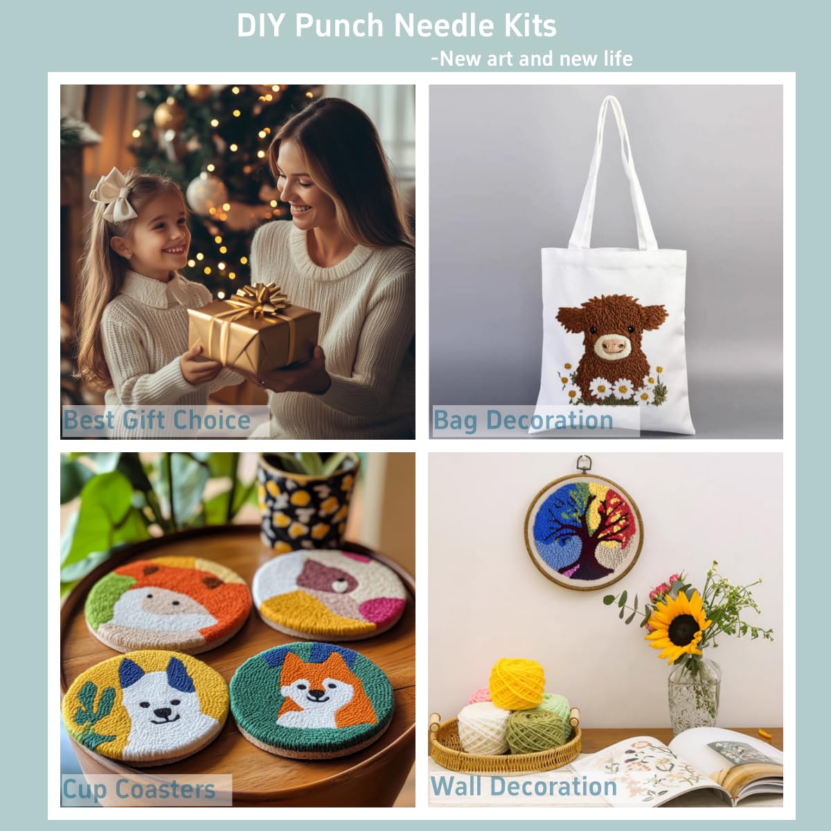 Punch Needle Kits Magnolia Flowers Easy for Beginners DIY Embroidery Starter Set with Hoop Stress Relief Craft Hobby and Home Decor 20x20cm-2