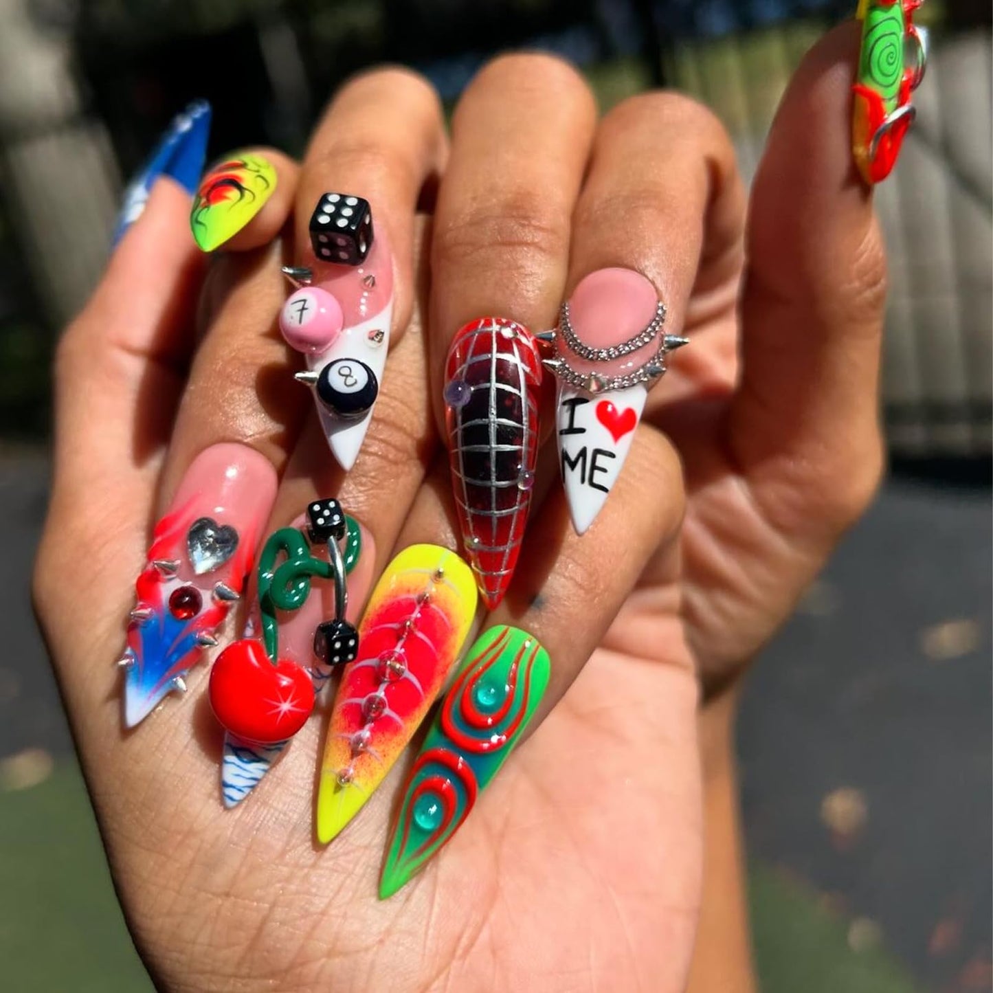 BBATT-HAPPY 197PCS Nail Charms for Acrylic Nails,Monster Eye Pill Puncture Dice Billiards Cone Pin Door Handle Mechanical Parts Nail Decorations ,Nail Accessories for Nail Art Supplies Manicure DIY