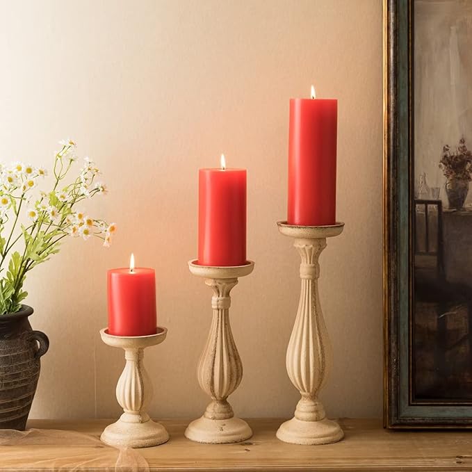 MOZEAL 3" x 8" Hand-Poured Unscented Large Candle,Smokeless Rustic Pillar Candle Set of 2,Slow Burn,No Drip,Approx 150 Hours Burning,Wedding,Dinner,Christmas and Home Decorative,Tall Red Candle