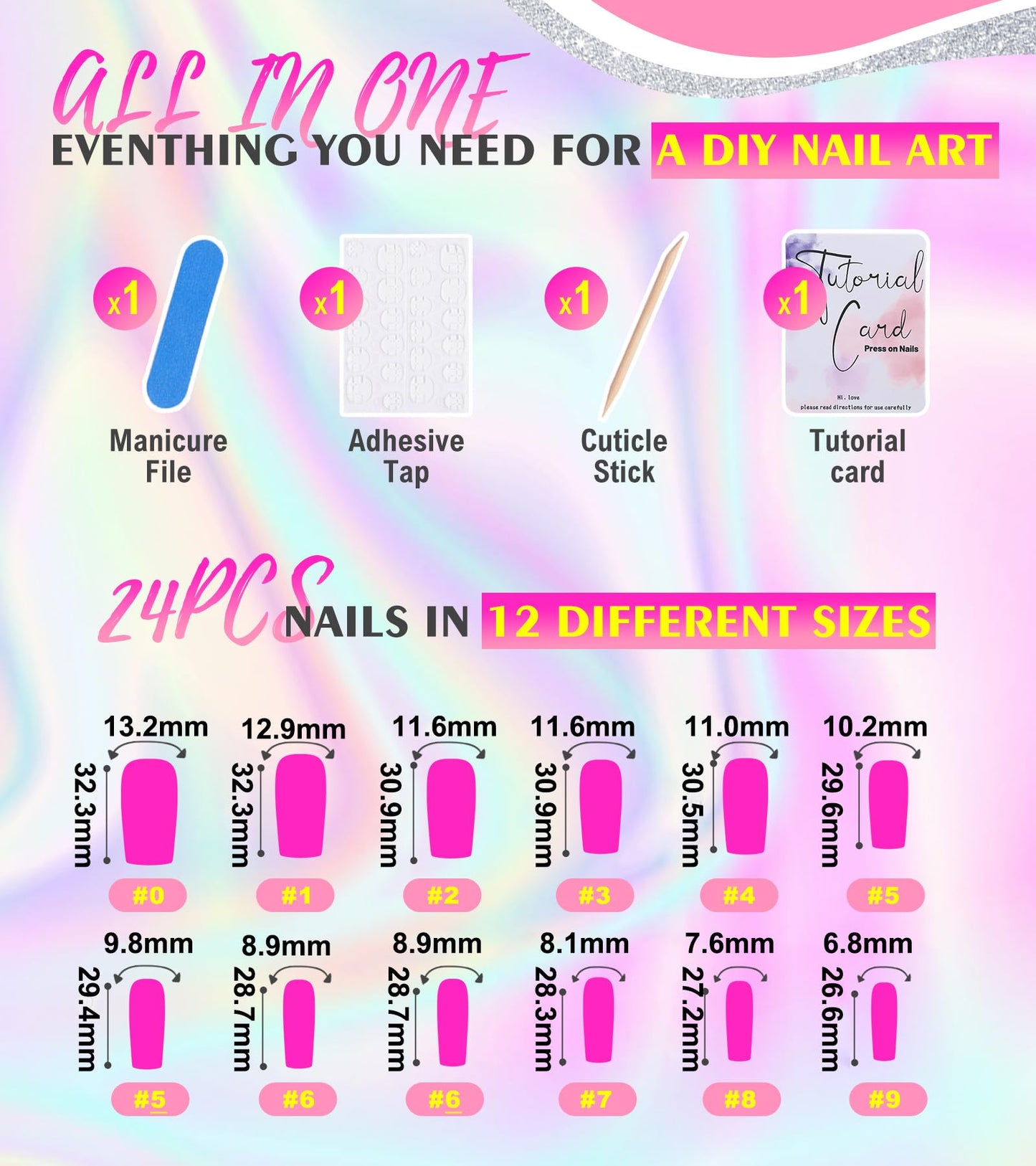 Press on Nails Extra Long - Aegenacess Square Press On Nails with 3D Rhinestones, Nude Blue Purple French Tips Y2K Fake Nails with Glue Sticker, Handmade 24 pcs Stick On Nails False Nail in 12 Sizes
