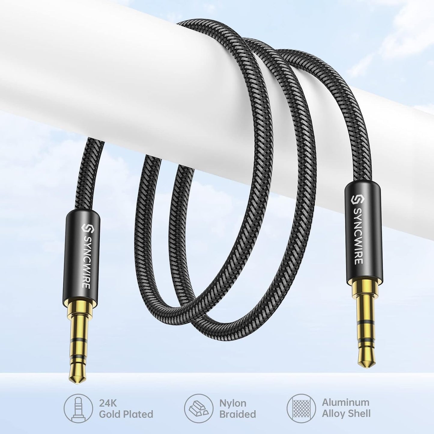 3.5mm (9.8ft/3m) SYNCWIRE Aux Cable Hi-Fi Sound Nylon Braided Auxiliary Audio Cable Adapter Male to Male AUX Cord