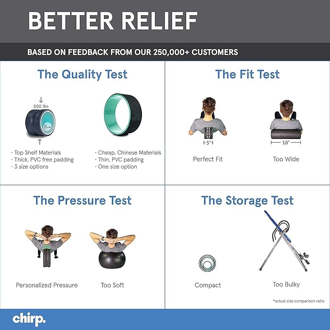 Chirp Wheel Foam Roller ??Targeted Back & Neck Relief, Lumbar Spine Stretcher, Spinal Decompression Back Stretcher, Massage Roller with Density Foam for Physical Therapy, Supports 500lbs, 12-Inch Mint