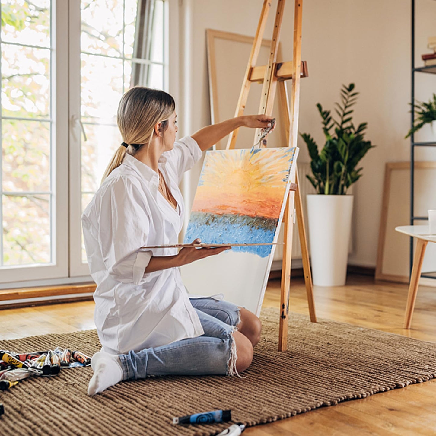 ESRICH Stretched Canvas for Painting 24x36 Inch, 2 Pack Large Canvas for Painting, Primed Acid-Free Cotton Blank Canvases 24x36 Inch, Large Painting Canvas for Oil Paint,Watercolor,Acrylic Paint.