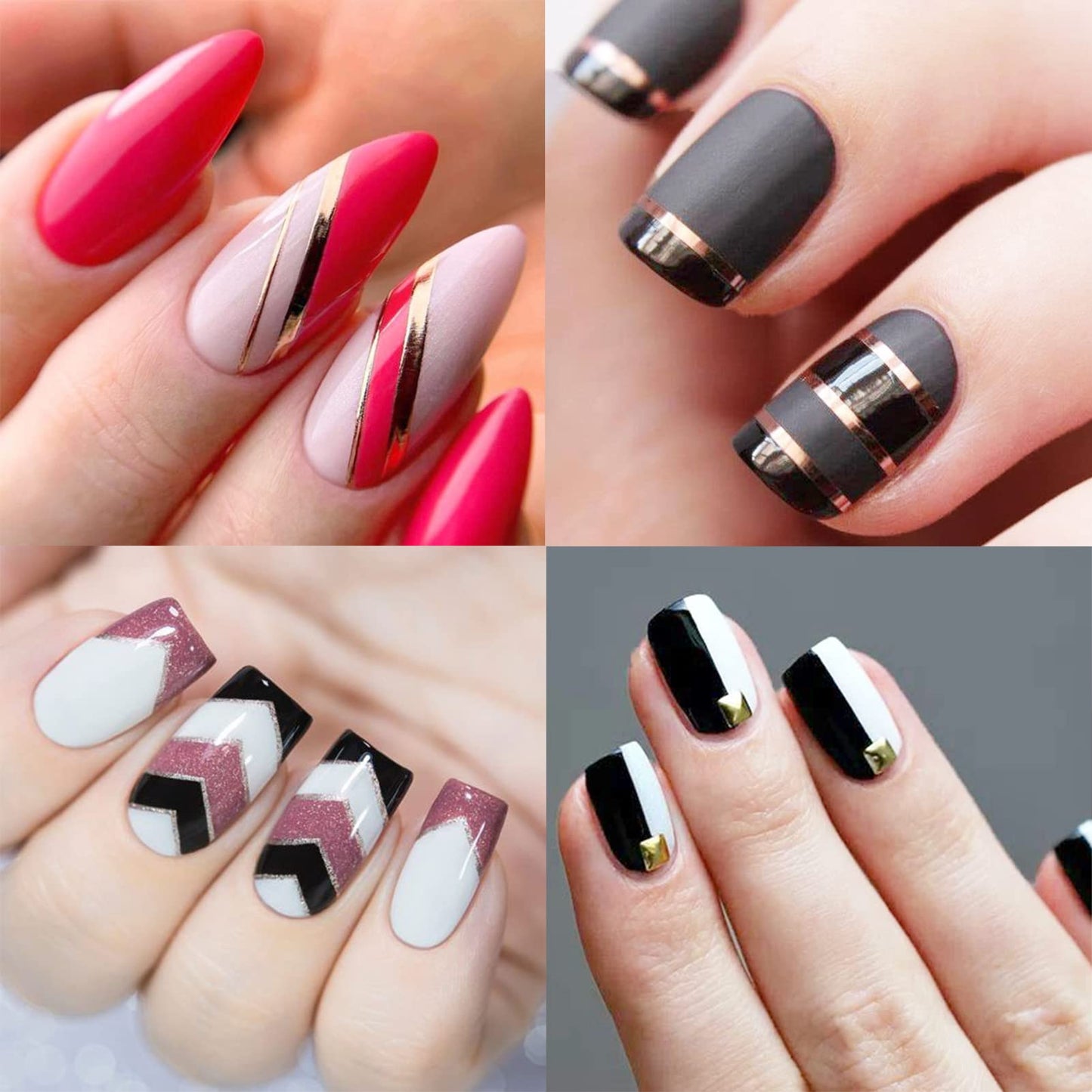 1422 Pcs French Tip Nail Guides, Self-Adhesive French Moon Shaped V-Shaped Manicure Strip Stickers for Edge Auxiliary Black DIY Decoration Stencil Tools(11 Designs, 36 Sheets)