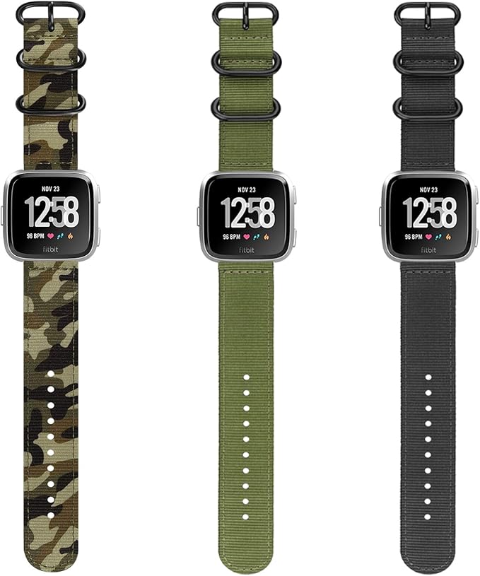FINTIE Bands Compatible with Fitbit Versa 2/1 / Lite Edition, Soft Nylon Replacement Strap Wristband Accessories (Black)