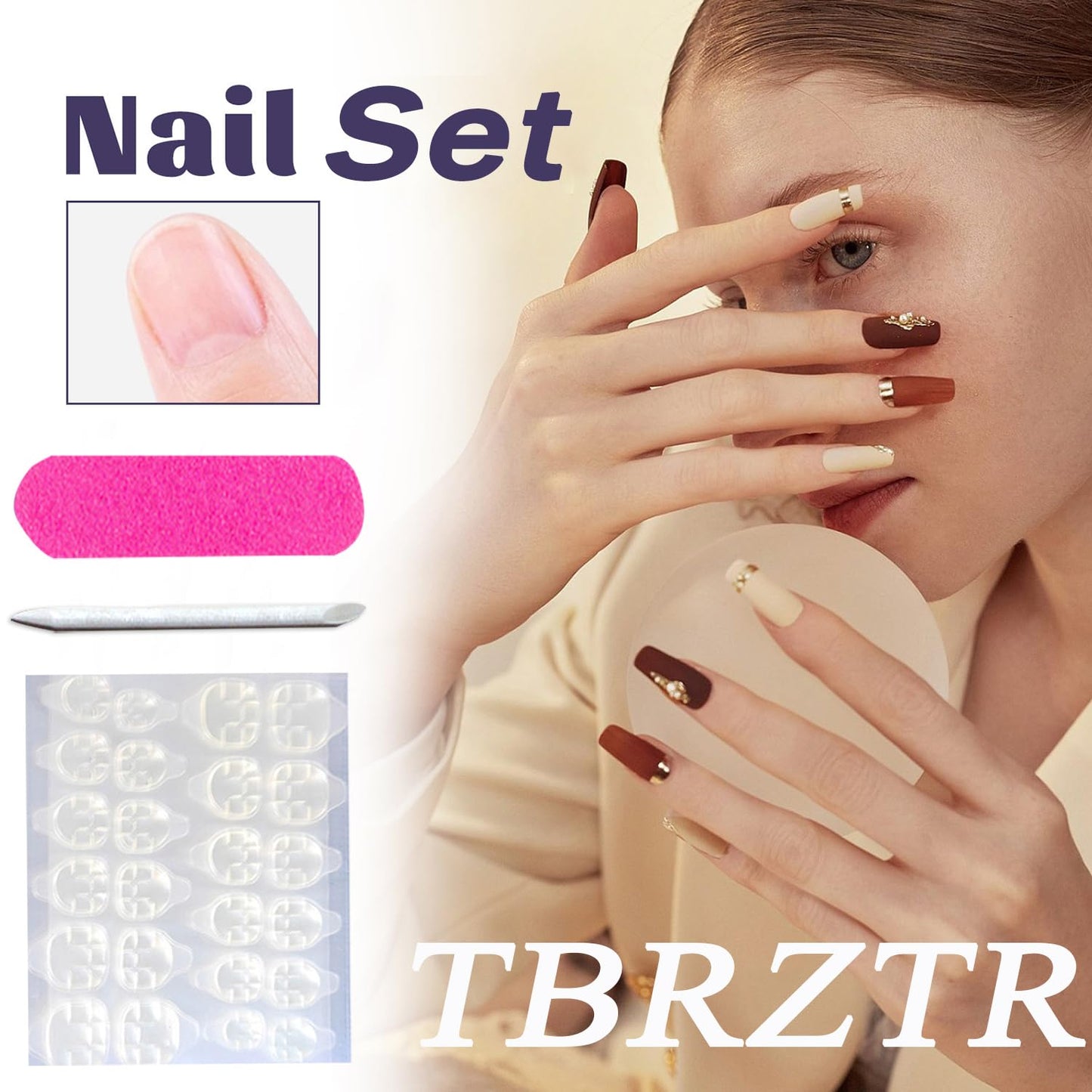 Press on Nails Medium Square Blue Starry Sky Smudge False Nails Gold Stars Pattern Design Artificial Nails Press Nails with Charm Full Cover Stick on Nails Acrylic Glossy Glue on Nails for Women
