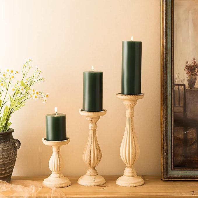 MOZEAL 3" x 4" Hand-Poured Unscented Candle,Dripless Pillar Candle Set of 3,Long Clean Burning,Approx 72 Hours Burn Time,Rustic Country Style,Wedding,Dinner,Christmas and Home Decor,Dark Green