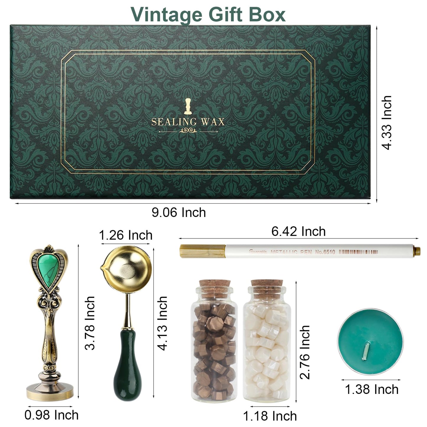 Letter Wax Seal Stamp Kit, Andotopee Wax Seal Kit Initial Alphabet R Sealing Wax Stamp Head 3pcs, Vintage Wax Stamp Seal Kit with Wax Seal Beads, Wax Seal Warmer Tools, Wax Seal Pen, Gift Box Set
