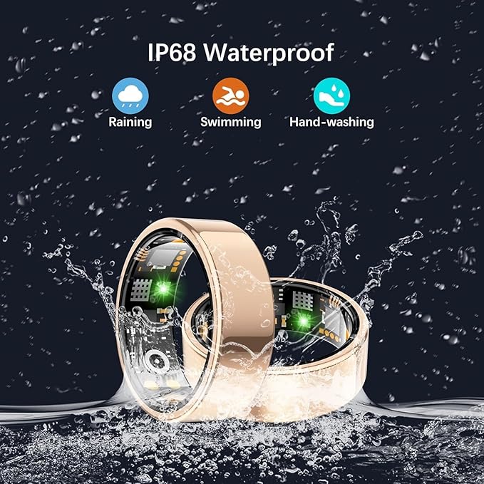Health Tracker Ring, Smart Health Ring forWomen len with Heart Rate, Blood Oxygen,Sleep Monitor, Steps,Calories, No SubscriptionFee,lP68 Waterproof Smart Ring for iPhone &Android (Rose Gold,10#)