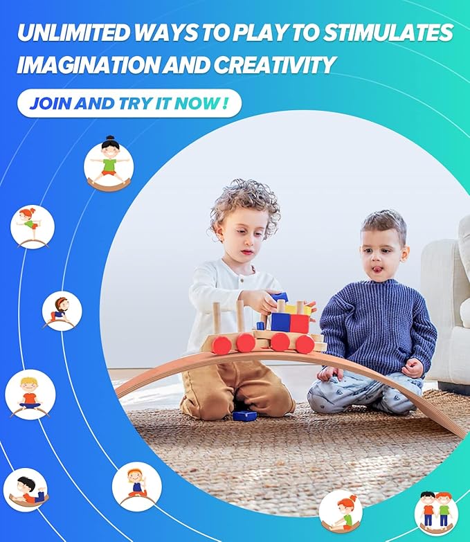 Wooden Balance Board Kids, 37" Natural Wobble Board Wooden Toys for Toddlers Kids & Adults, Birthday Gifts for 3 4 5 6 7 8 Year Old Boys Girls Kids, Open Ended Montessori Waldorf Learning Toy