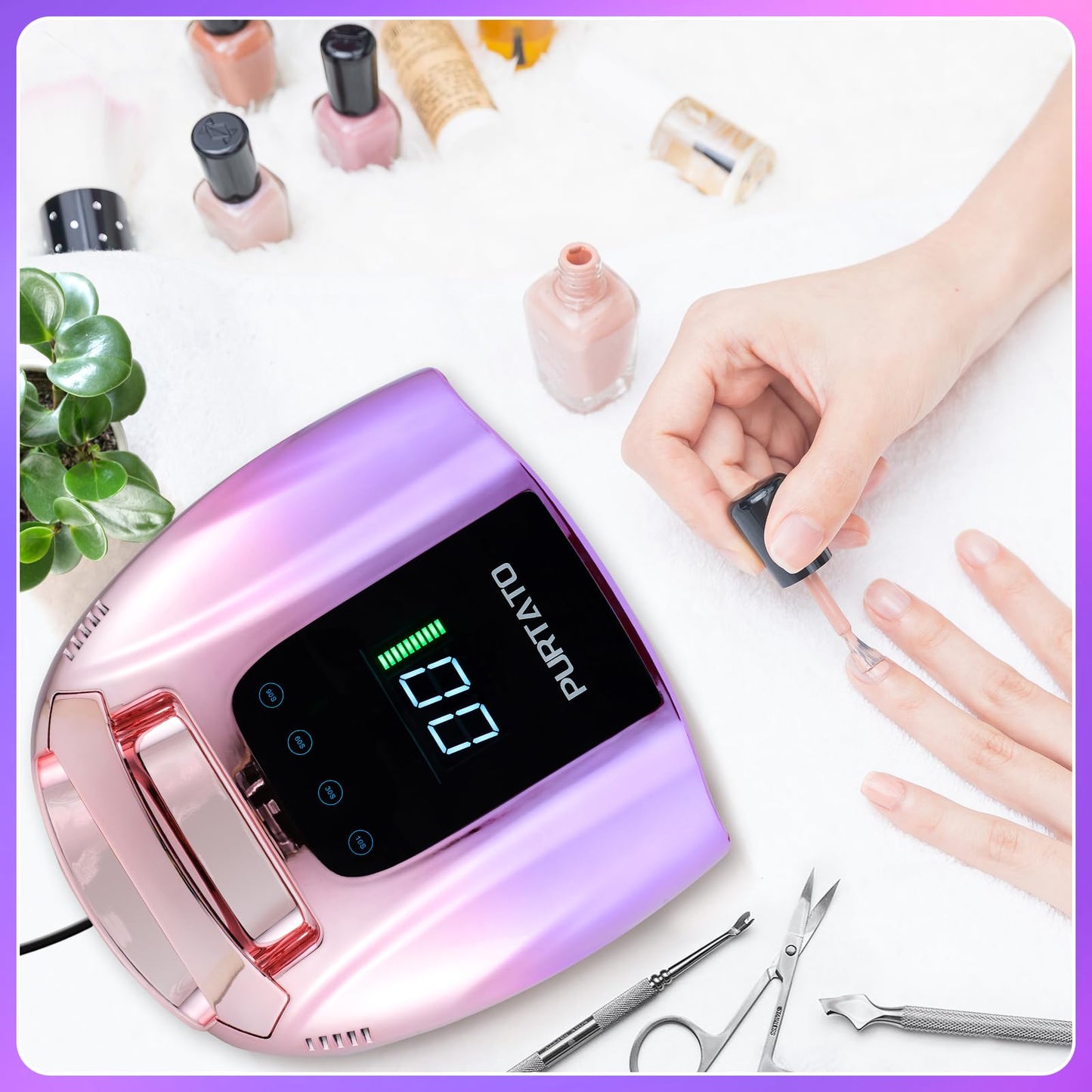 Purtato Professional Rechargeable 96W UV LED Portable Cordless UV Light for Nail Lamp Machine with Removable Stainless Steel Bottom,4 Timer Setting and Smart Sensor Nail Dryer (Gradient Purple)