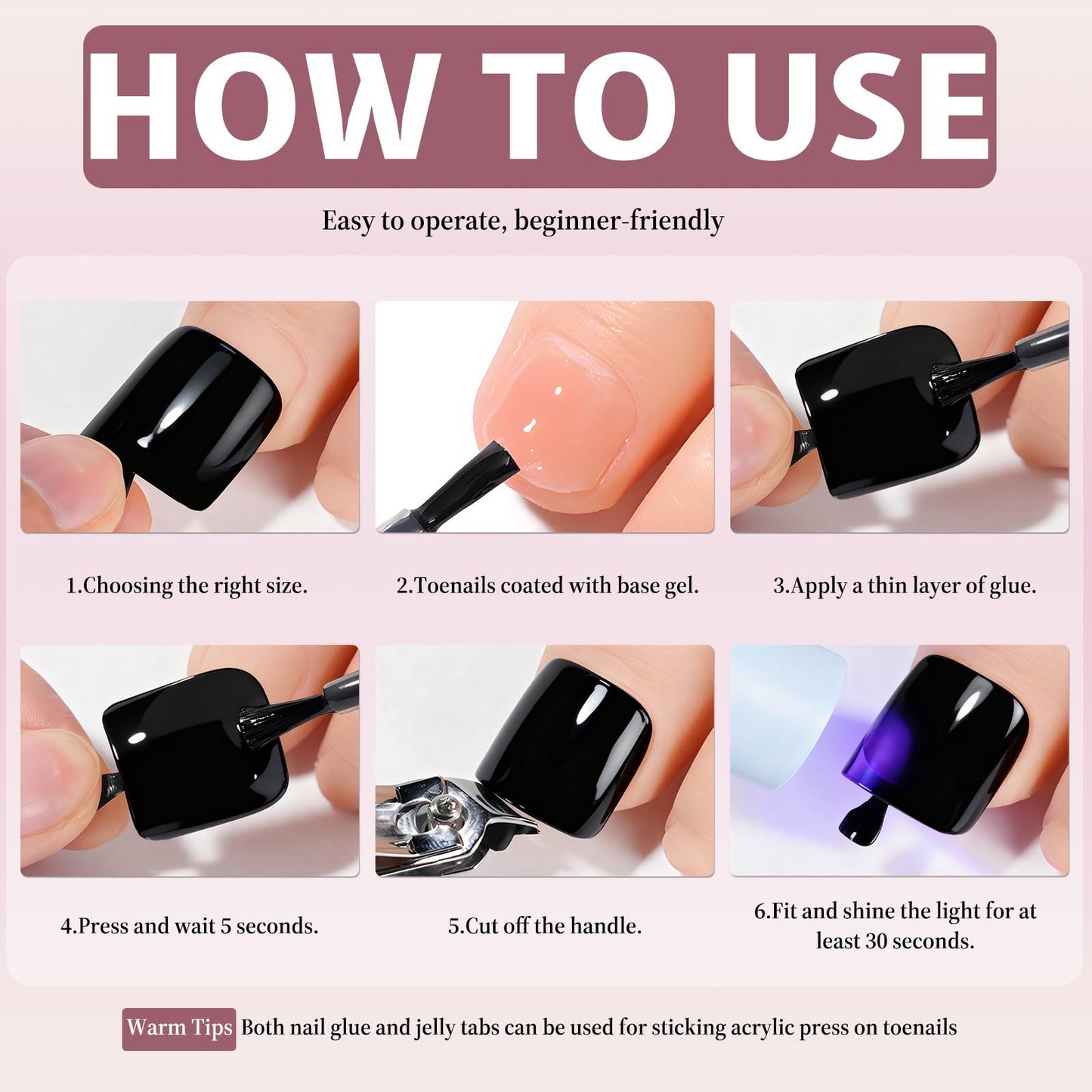 120pcs Black Press on Toenails for Women,Short Square Fake Toe Nails,12 Sizes False Toenails with Nail Glue and Adhesive Tabs