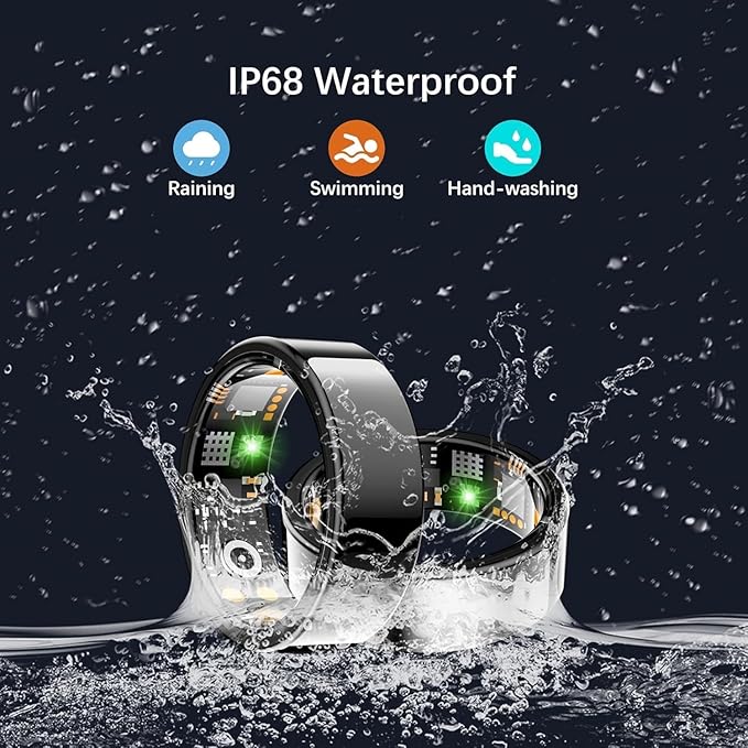 Health Tracker Ring, Smart Health Ring for Women Men with Heart Rate, Blood Oxygen, Sleep Monitor, Steps,Calories, No Subscription Fee, IP68 Waterproof Smart Ring for iPhone & Android (Black, 9#)