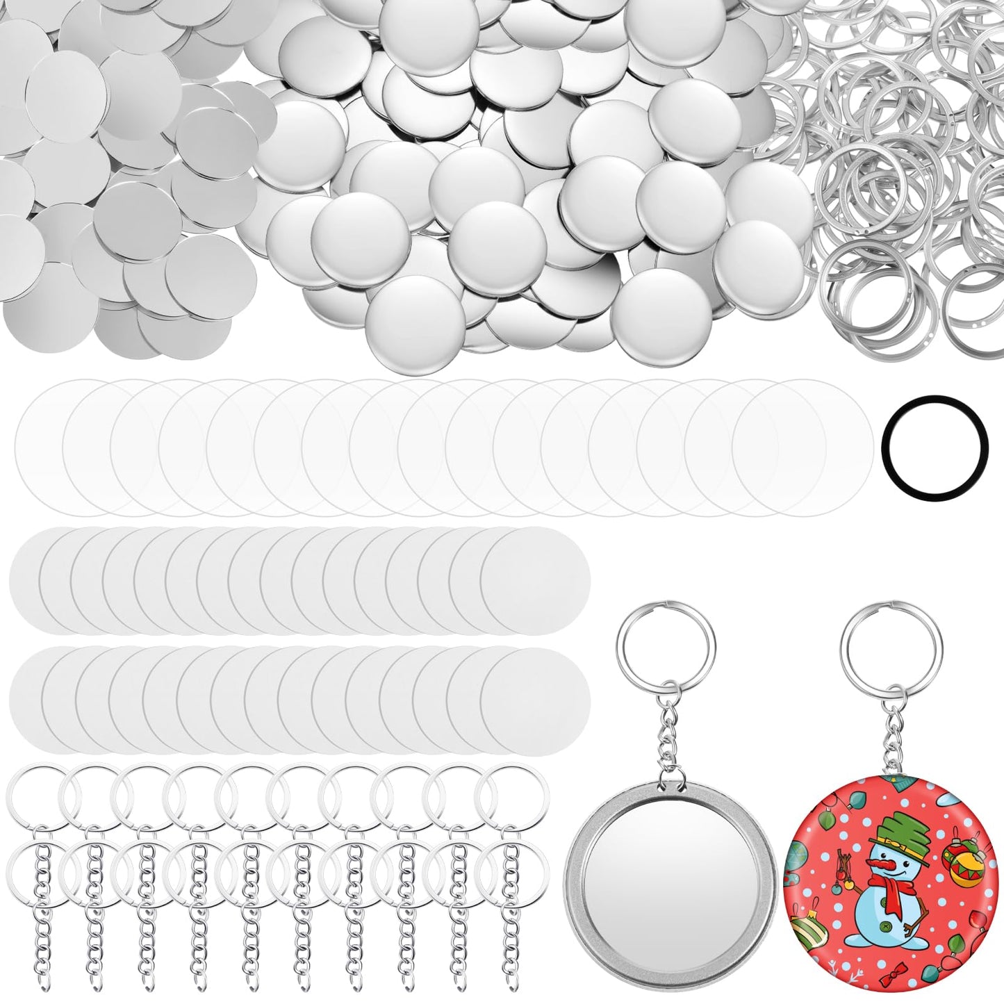 Tondiamo 100 Sets 58 mm/ 2.25 Inch Button Maker Keychains Supplies Metal Button Badge Sets Including Metal Shell, Plastic Film, Backing Parts, Keychain for Maker Machine DIY Gifts (Mirror)
