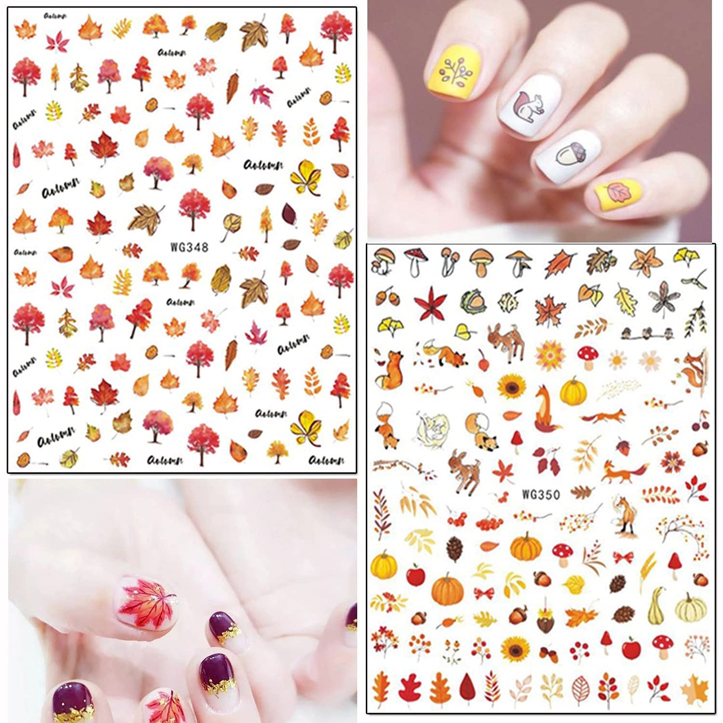 8 Sheets Animal Nail Art Stickers with 9 Sheets Thanksgiving Nail Art Stickers