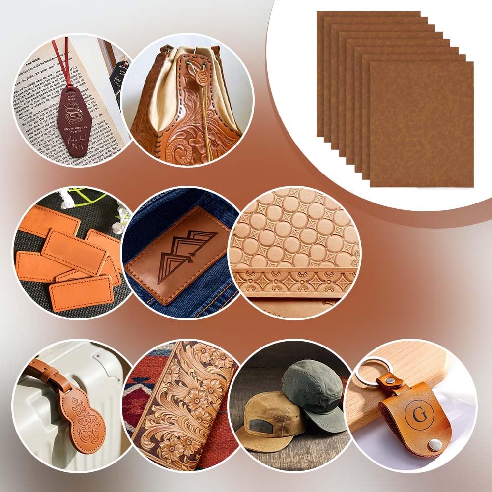 OLYCRAFT 9Pcs 10.2x12.6 Inch Peru Brown Faux Leather Sheets Large Size Laserable Leatherette Sheets Laser Engraving PU Leather Blanks Leatherette Iron on Hat Patches for DIY Hat Patches Keychain