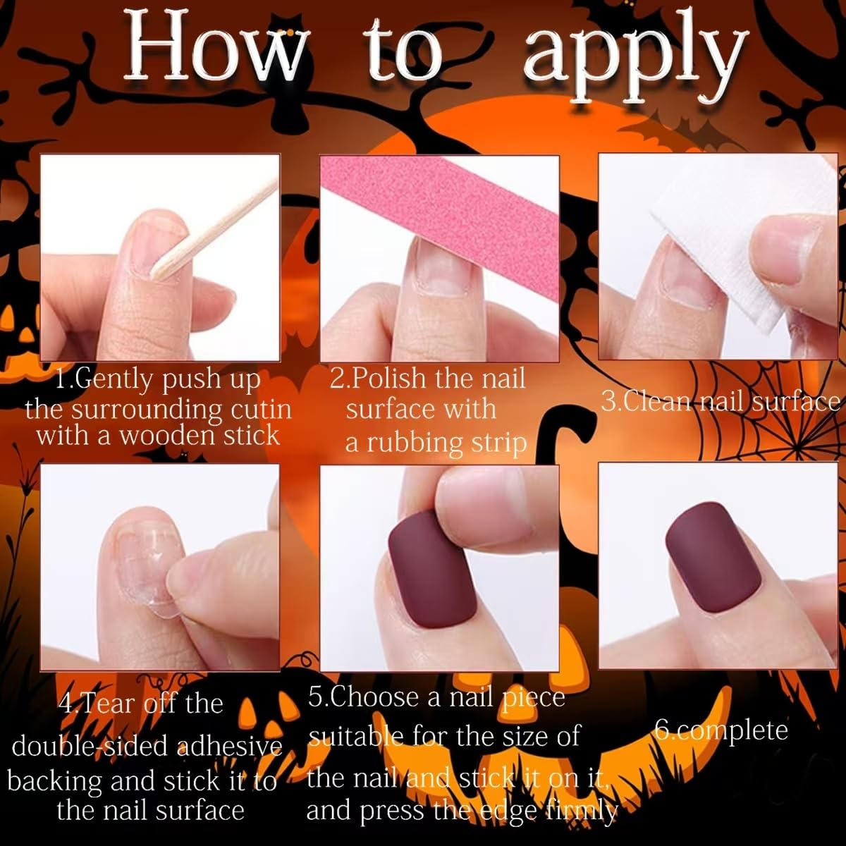 Halloween Press on Nails Short Square Fake Nails Ghost Bat False Nails White Black Design Stick on Nails Artificial Handmade Full Cover Acrylic Glue on Nail for Women Nail Art Decoration 24Pcs