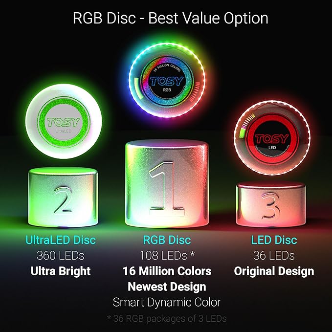4 of TOSY Frisbee 36 LEDs & Muticolor, Extremely Bright, Smart Modes, Auto Light Up, Rechargeable, Perfect Birthday & Camping Gift for Men/Boys/Teens/Kids, 175g frisbees