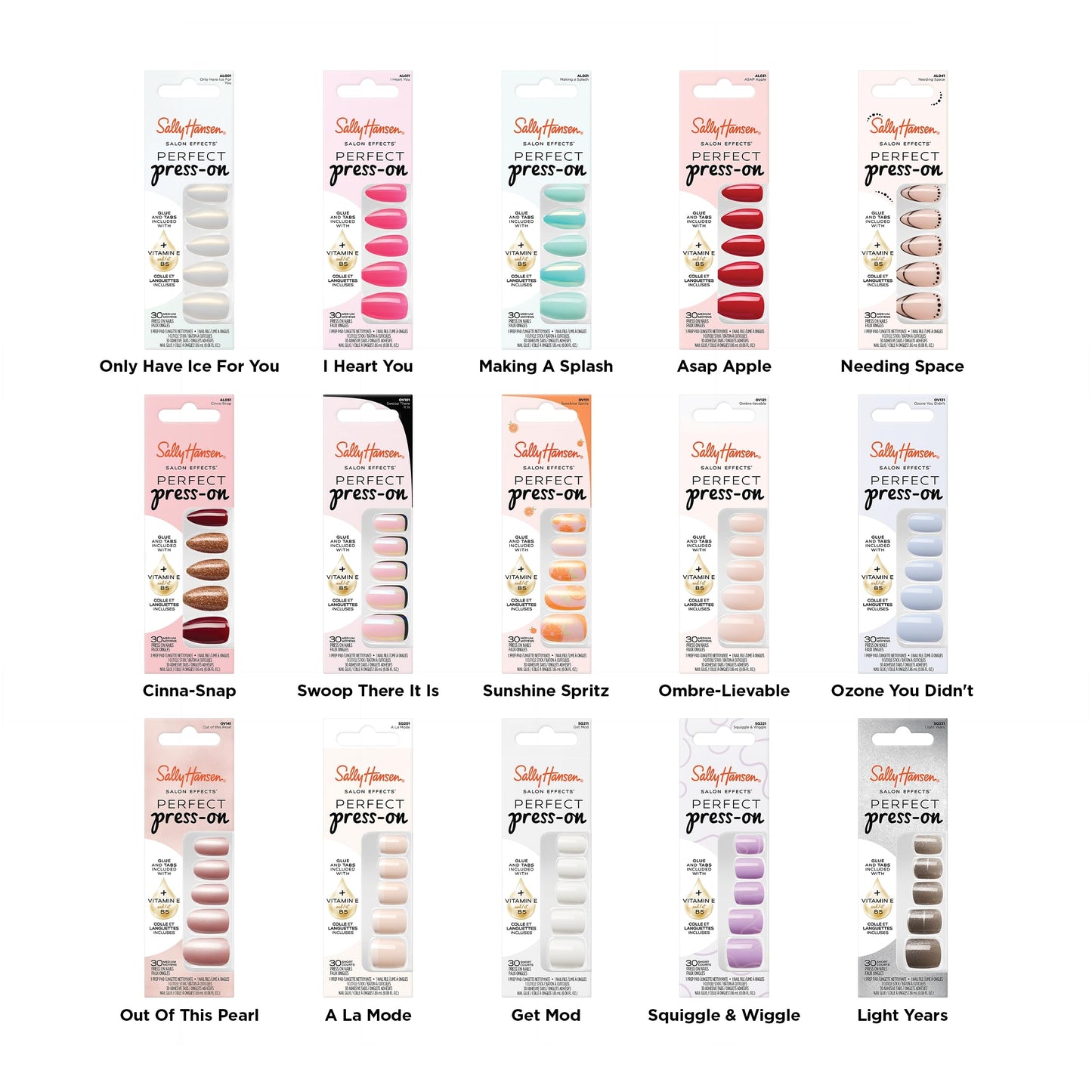 Sally Hansen Salon Effects Perfect Press-On Nails | Square Shape | Easy to Apply, Non-Damaging | 30 Nails, Nail Glue, Adhesive Tabs, File | A La Mode