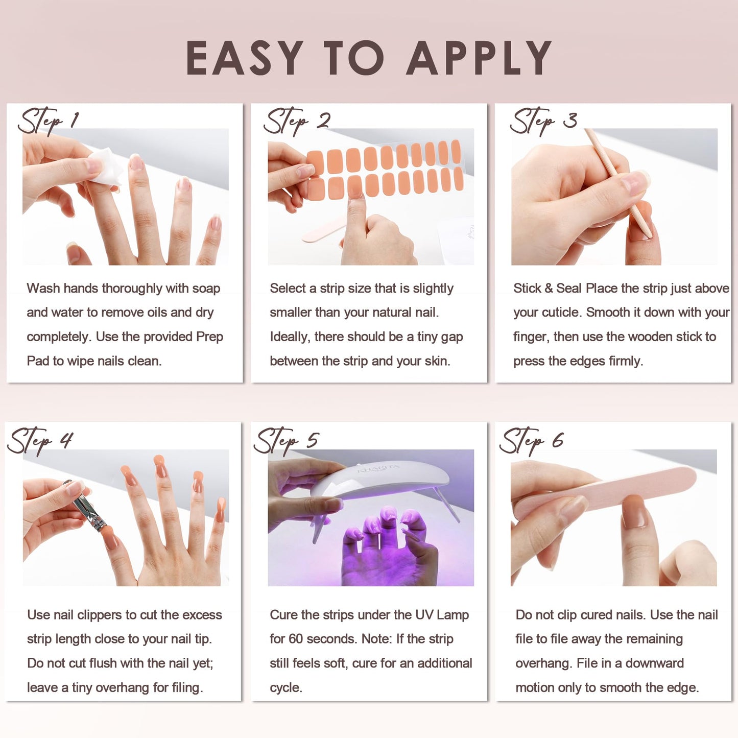 KHARITA Semi Cured Gel Nail Strips – Real Gel Nail Polish Wraps for Brittle Nails | Waterproof Long Lasting Easy Peel-Off Removal | Hema-Free | 20-Piece Nude Salon Sticker Kit with UV Light