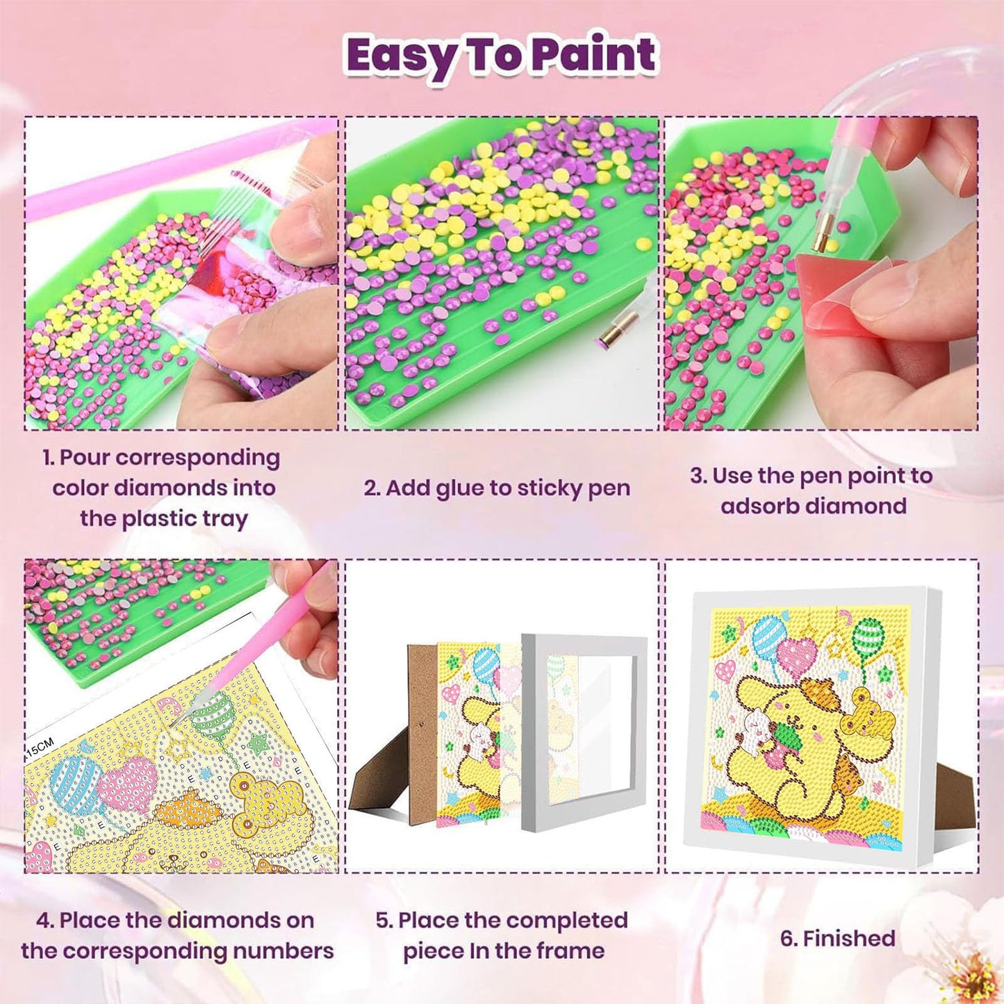 Sretoul 4 Pack Cartoon Diamond Art Kits for Kids - Kid Diamond Art Painting Kit Cartoon, Cute Gem Arts for Kids Ages 4 6 8 12, Easy DIY Crystal Gem Kits for Children Girls Boys Gifts (6x6 inch)