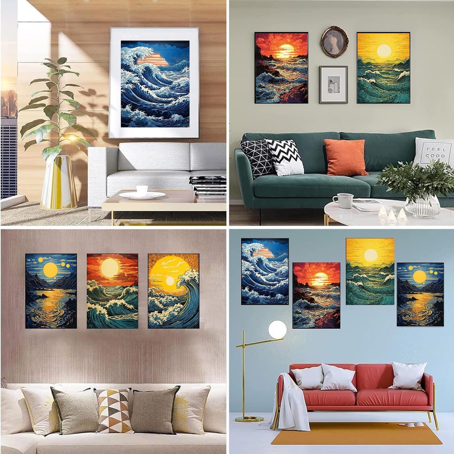 DOTSOPS Diamond Painting Kits Art Adults Painting Kit Crafts DIY 5D Diamond Art Packs Kits Full for Adults Beginner Home Wall Decoration Gift 11.8x15.7 Inches (6 Pack Great Wave)