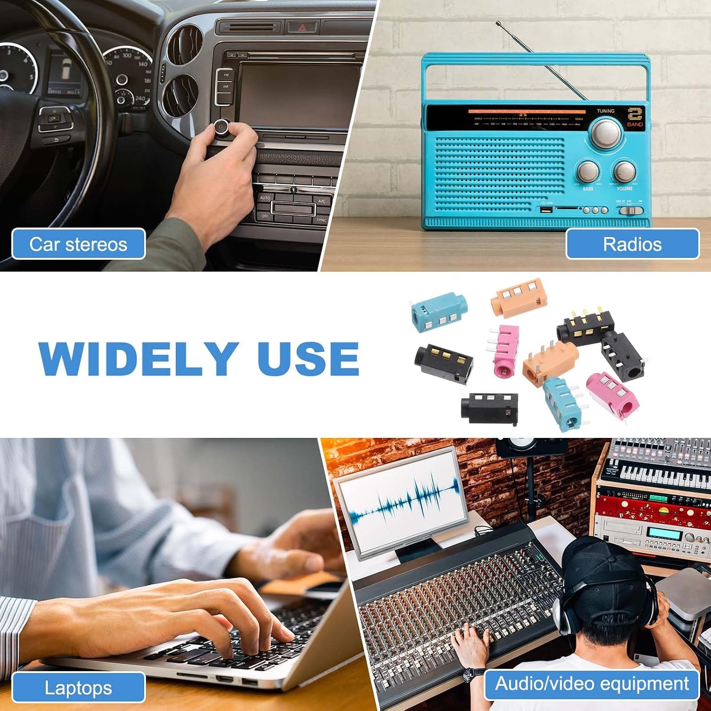 12Pcs 1/8" 3.5mm 4 PJ-320A MP3/MP4 uxcell Stereo Jack Socket, Pin PCB Mount Female Socket Headphone Audio Connector