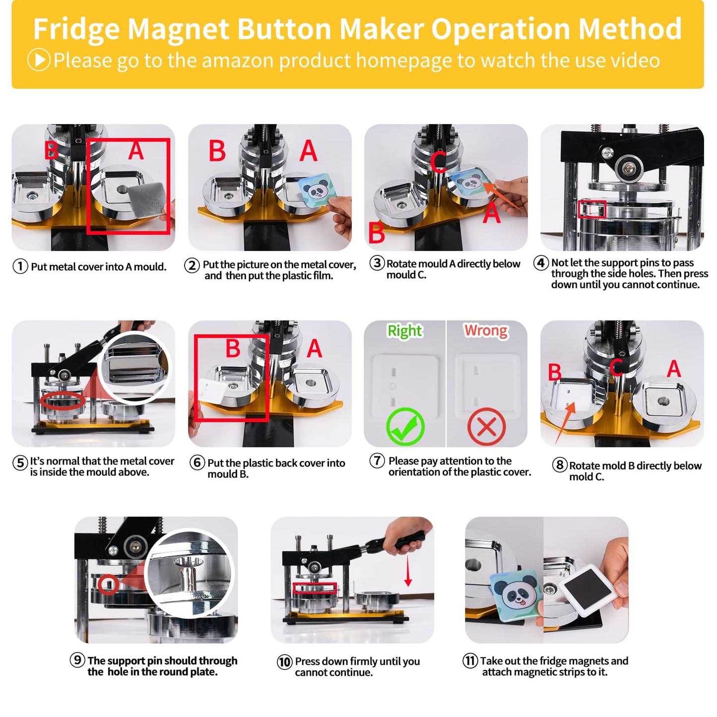 Happizza Fridge Magnet Button Maker Machine,1.97 in/50mm Metal Square Pin Maker Machine for Refrigerator Magnet,DIY Pin Badge Button Press Kits with 100 Sets Badge Supplies