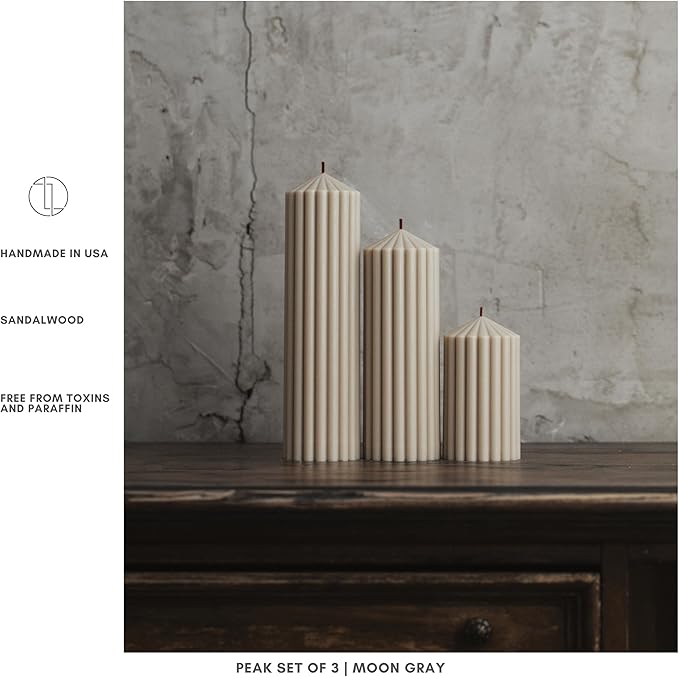 LAWA Ribbed Peak Pillar Candle - Large Beautiful Handmade Pillar Scented Soy Wax Candle Elegant Bubble Aesthetic Candle Housewarming Gift Home Room Shelf Decor Idea Moon Gray (Small)