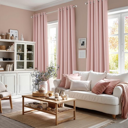 MIULEE Baby Pink Blackout Curtains - Thermal Insulated Room Darkening Drapes | 84 Inch Long, 2 Panels