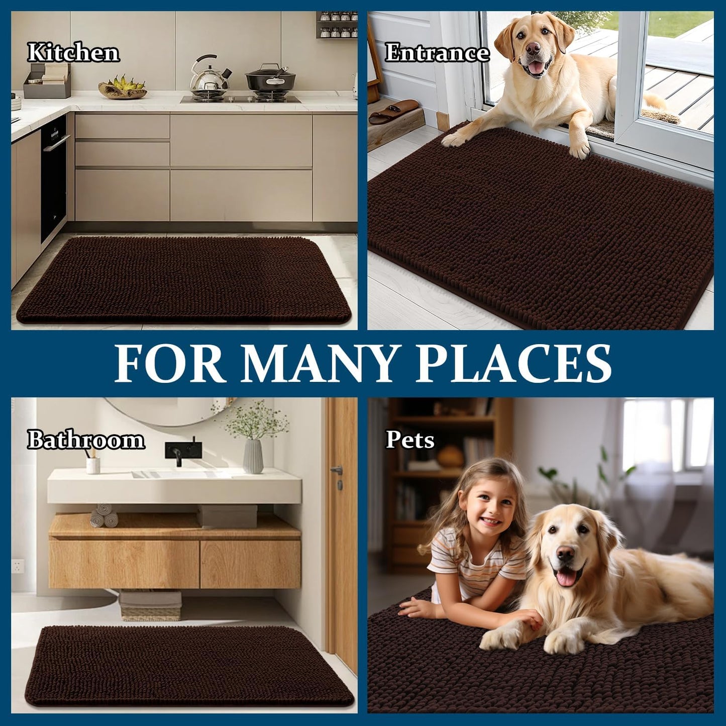OLANLY Dog Door Mat - Absorbent Non-Slip Chenille Mat for Muddy Paws | 59x24 Inches, Brown