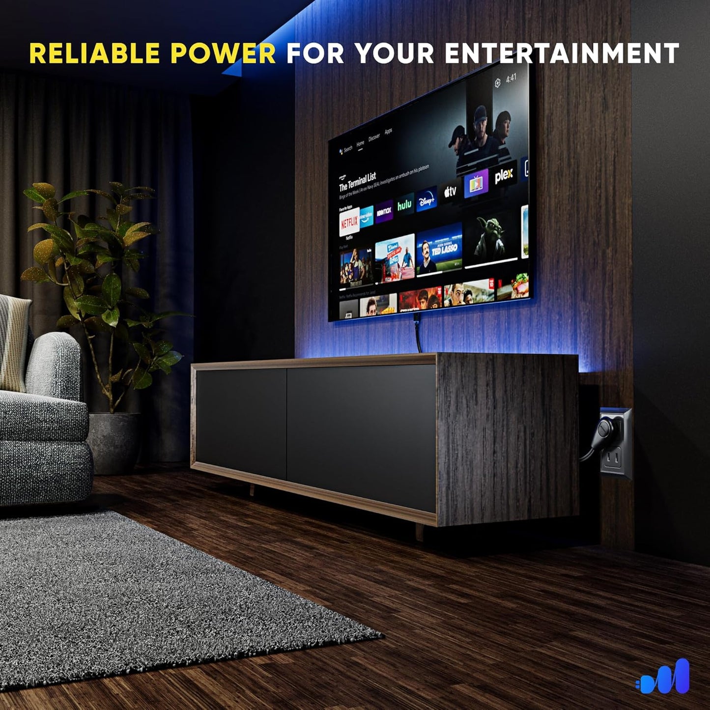 Maximm 2-Prong 10ft, 360 TV Power Cord Rotating Flat Plug, UL Certified, Non-Polarized, Compatible with Samsung, LG