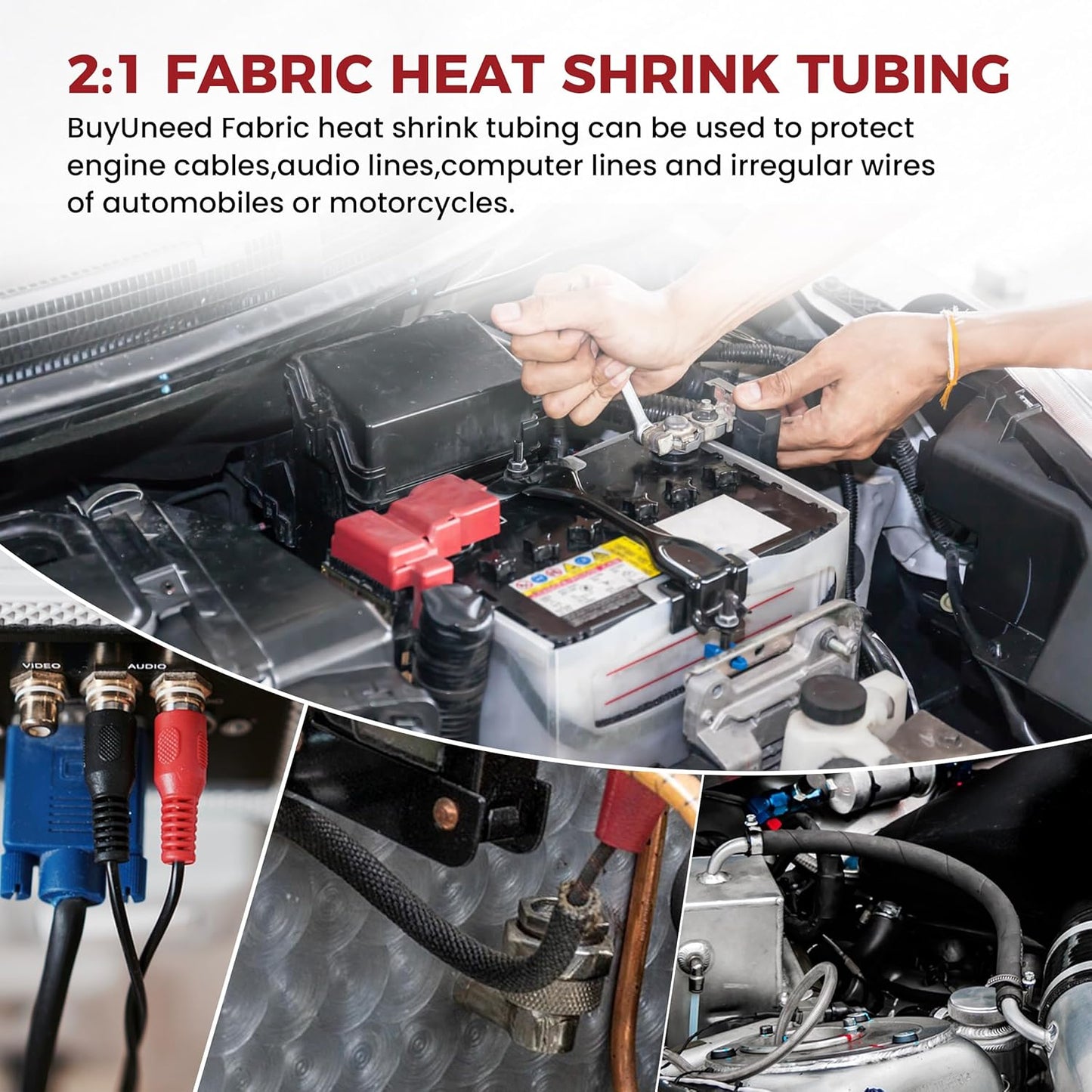 BuyUneed 2:1 (3/8" 30ft) Heat Shrink Fabric Tubing Braided Sleeving - Abrasion Protection Flexibility Wiring Harness