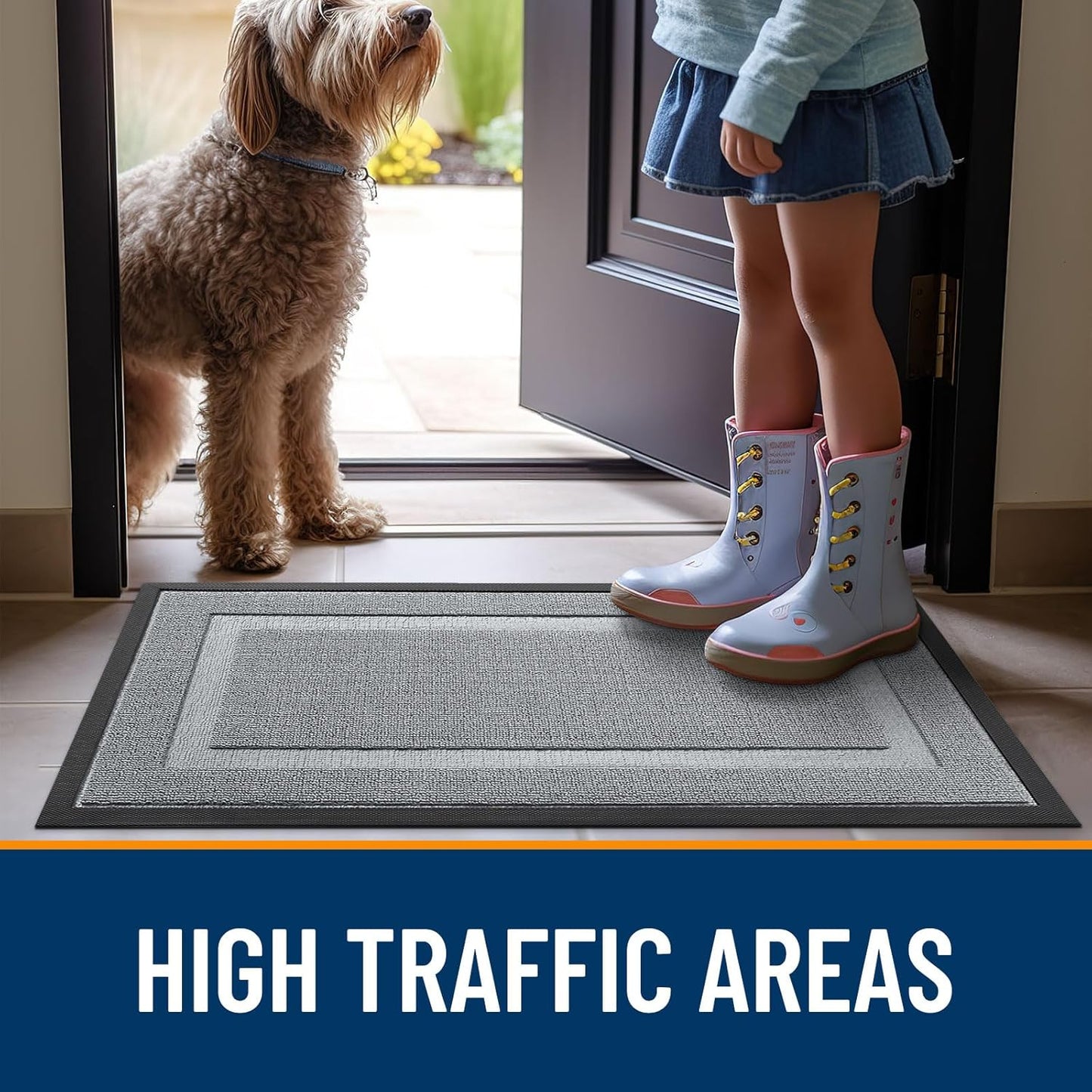 OLANLY Indoor Outdoor Front Door Mat - Waterproof All-Season Doormat, Easy Clean, 35x23, Ash Gray