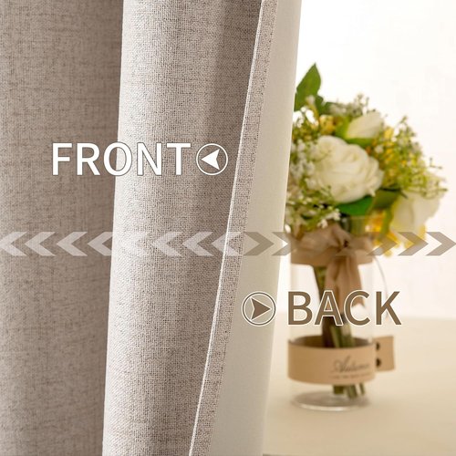 MIULEE 100% Blackout Linen Textured Curtains - Extra Long 112 Inches, Thermal Insulated, Natural Beige (2 Panels)