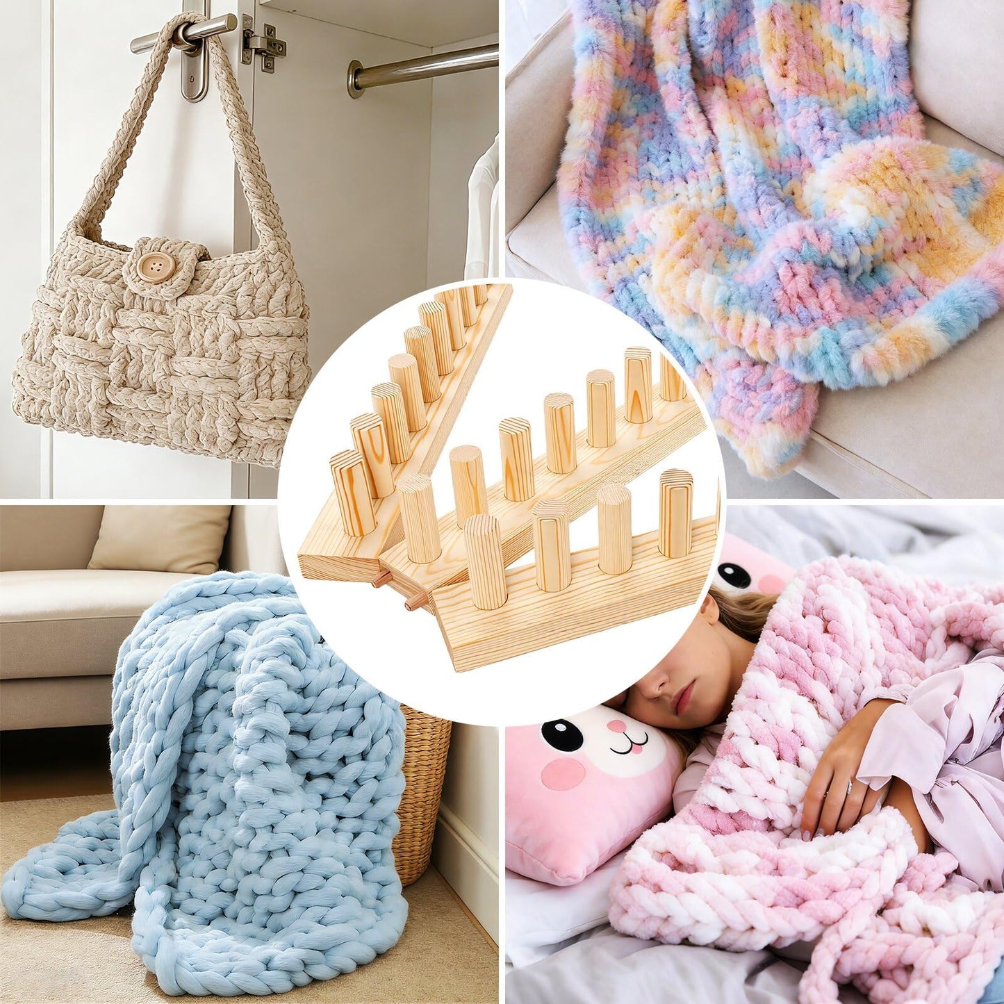 ARTACE 62" Chunky Blanket Loom, Extra Large Wooden Loom for Chunky Throw Blanket, Adjustable Size Hand Knitting Kit, Ideal and Friendly for DIY Beginners
